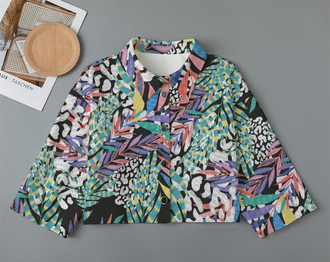 Animal Print Cotton Women's Cropped Jacket Three Colors