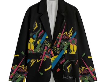 Kandinski Unisex Artsy Bold Colors Two Pockets Cotton Blazer Up to 5XL