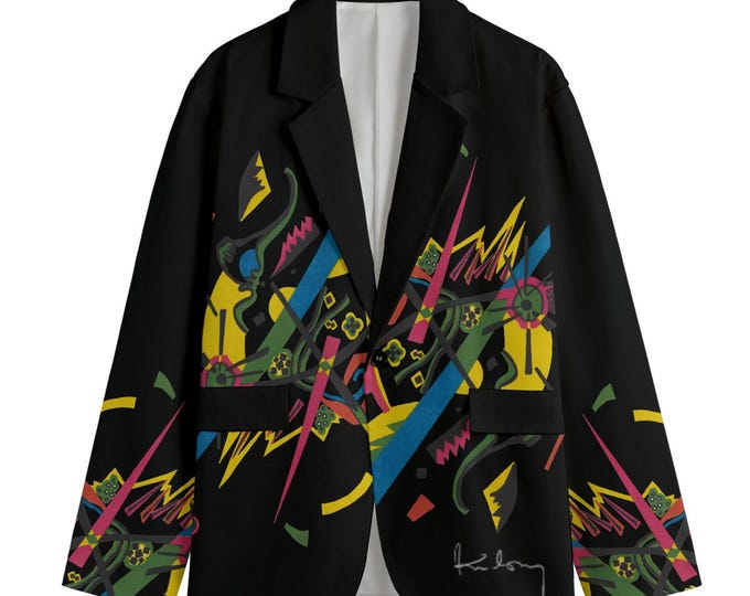 Kandinski Unisex Artsy Bold Colors Two Pockets Cotton Blazer Up to 5XL