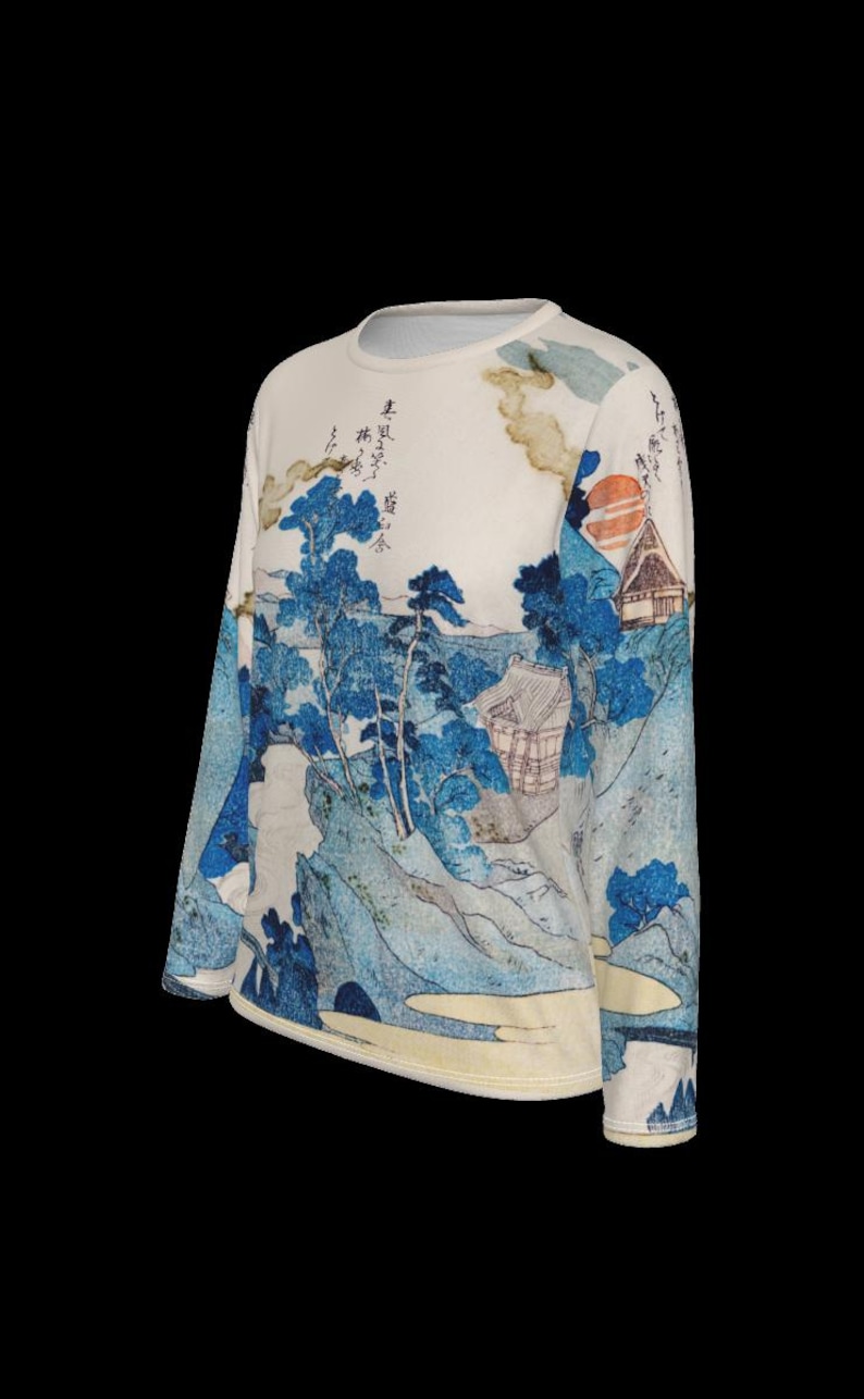 Japanese Line Pattern Top Japanese Art Long Sleeve Top: Cotton Landscape Print Two Styles - Etsy