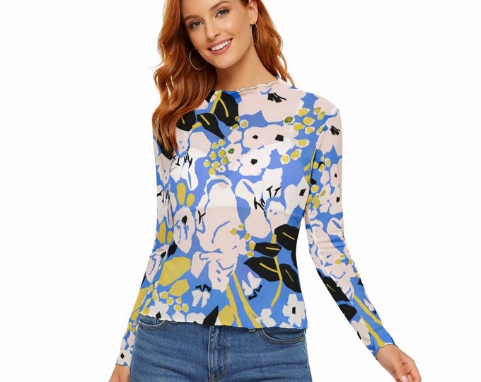 Floral Women's Mesh Top Long Sleeves