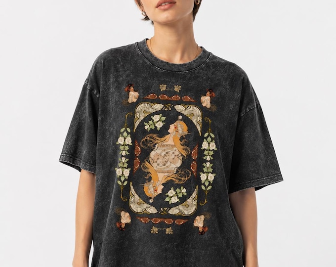 Mucha Art Unisex Heavyweight Washed Cotton T-shirt Four Colors