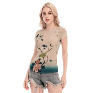 Japanese Painting  Print Women's Short Sleeve Mesh T-shirt