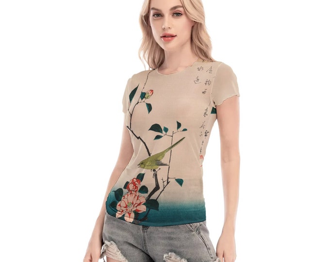 Japanese Painting  Print Women's Short Sleeve Mesh T-shirt