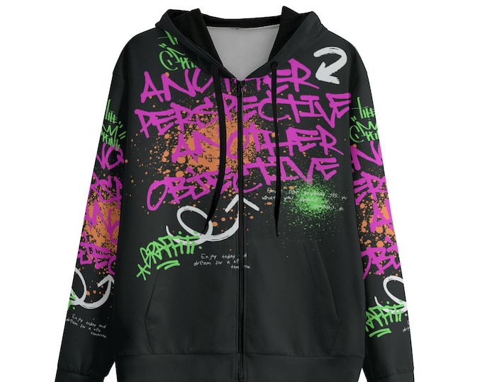 Graffiti Newsprint 100% Cotton Unisex Full Zip Hoodie