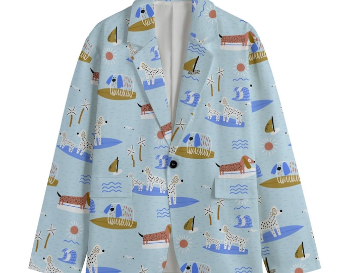 Men's Cotton Blazer – Sailing Dog Print, Lightweight Summer Sport Coat