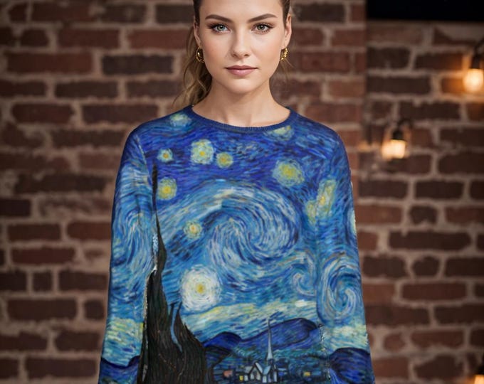 Van Gogh Starry Night Women's Stretchable long Sleeve Top, Jersey and Cotton