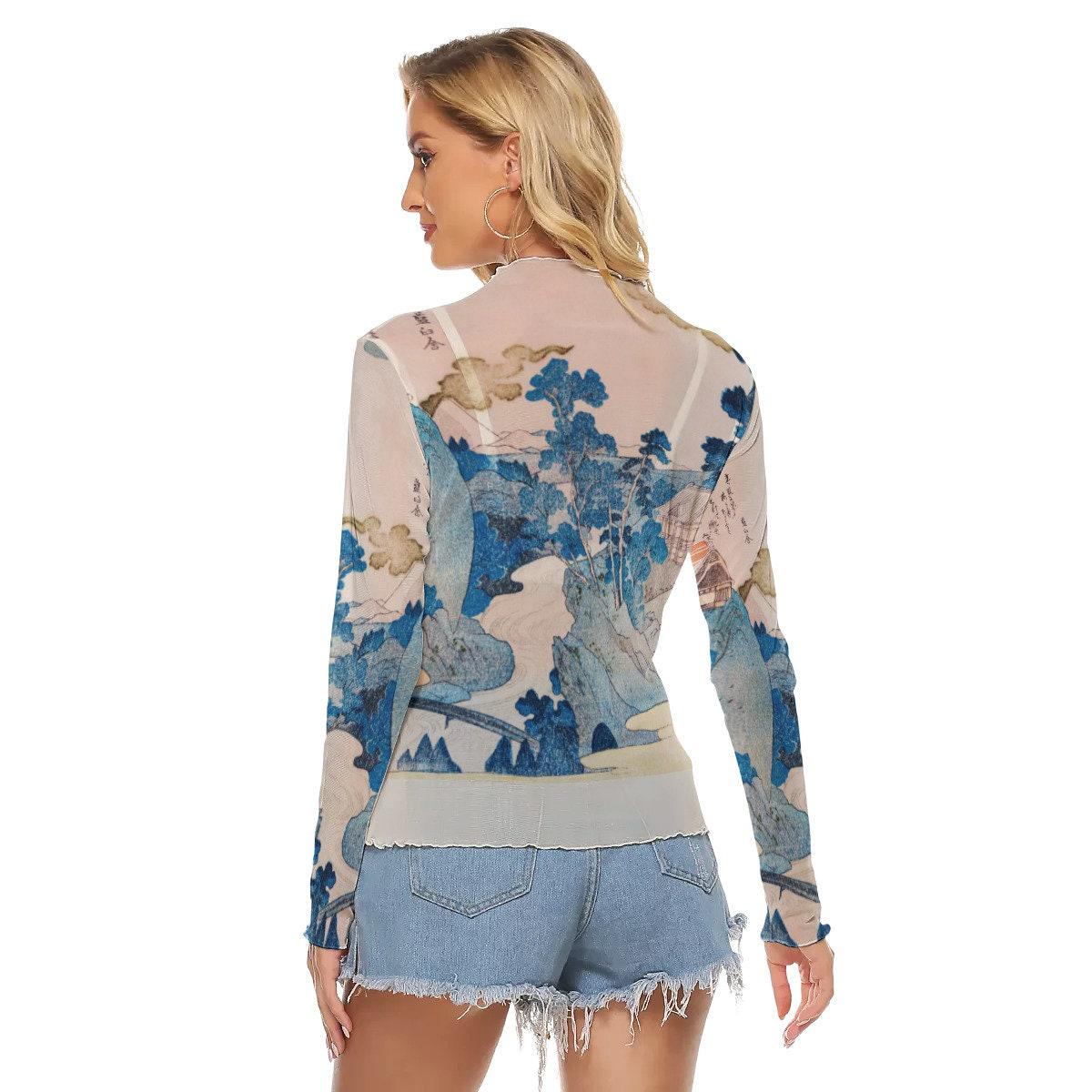 トップス Fuji The Evening View of Fuji Japanese Blue Traditional Painting