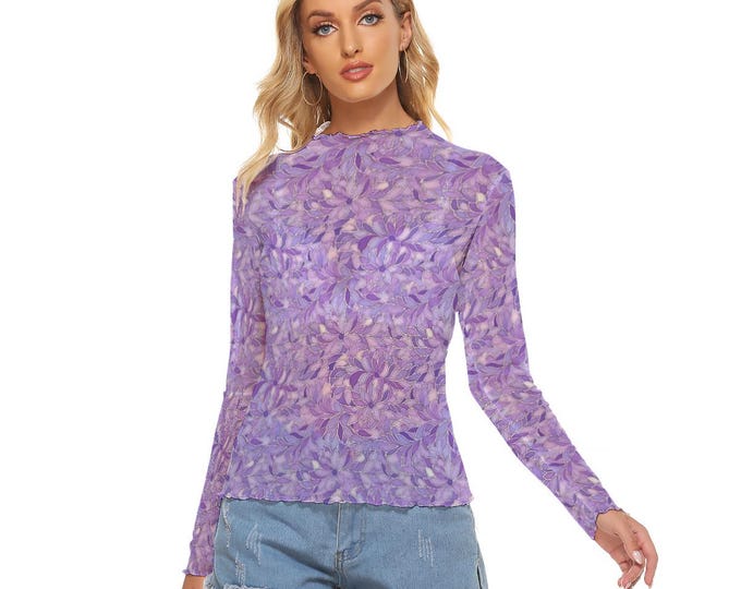 Aquarius Women's Floral Romantic Women's Mesh Top Long Sleeves up to 6XL