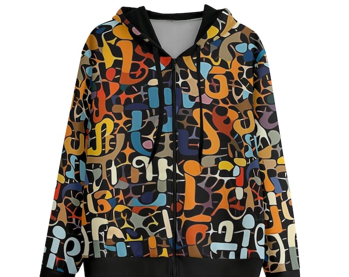 Tribal Graffiti Cotton Hoodie: Unisex Full Zip Jacket
