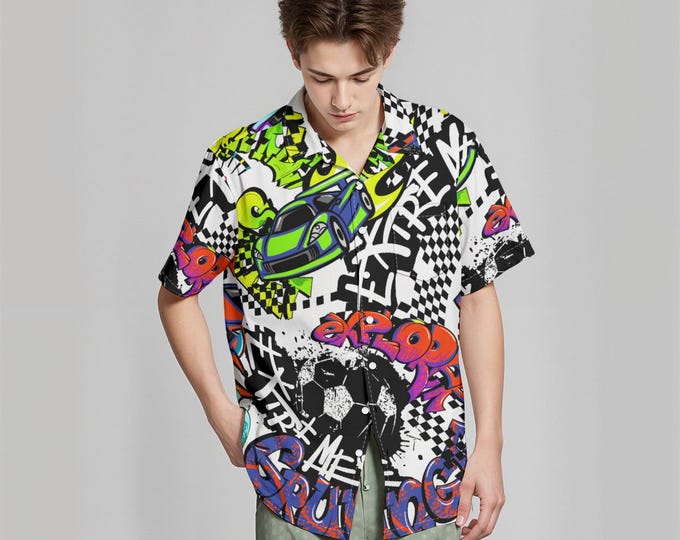 Hawaiian Shirt With Pocket in Graffiti and Floral |115GSM Cotton poplin