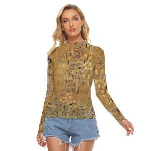 Klimt Art Golden Mesh Women's Top Long Sleeves