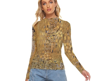 Klimt Art Golden Mesh Women&#39;s Top Long Sleeves up to 6XL