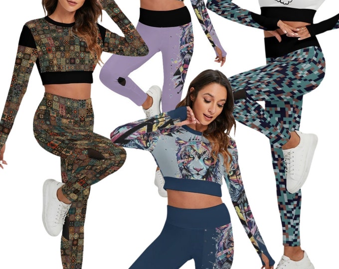 Graffiti Tiger Blue Sport Set With Backless Top And Leggings