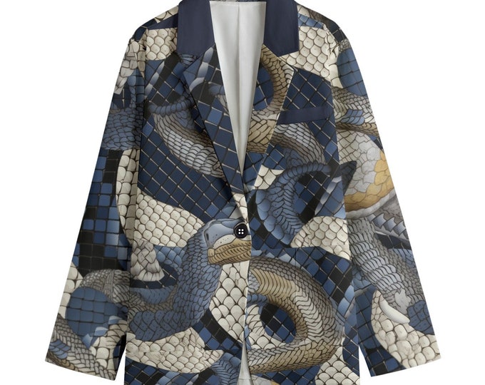 Unisex Blue Serpent Art Blazer: 100% Cotton Bold Design