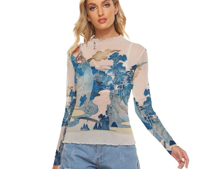 The evening view of fuji japanese blue traditional painting art print mesh top up to 6xl