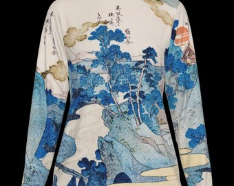 Japanese Art Long Sleeve Top: Cotton Landscape Print Two Styles - Etsy