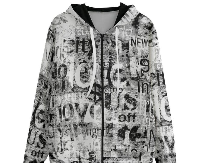 Unisex Graffiti Print Cotton Zip-Up Hoodie: Urban Streetwear