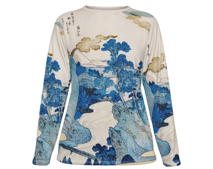 Japanese Art Long Sleeve Top: Cotton Landscape Print Two Styles