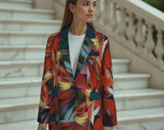 Red Foxes Art Blazer: Unisex Abstract Expressionist Cotton Jacket