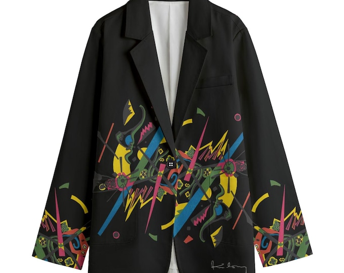 Kandinski Women's  Artsy Bold Colors Two Pockets Cotton Blazer