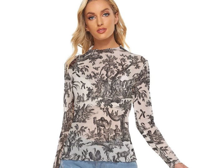 Victorian Vintage Pattern  Women's Mesh Top Long Sleeves Classic Length Three Styles up to 6XL