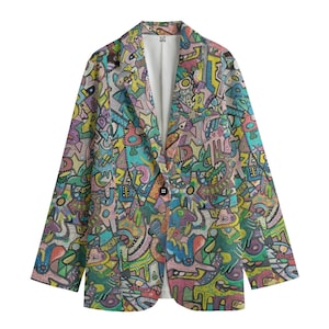 Graffiti Art Blazer, Unisex 100% Cotton Jacket, Artsy Blazer, Urban Art Bold Design, Right or Left Closure