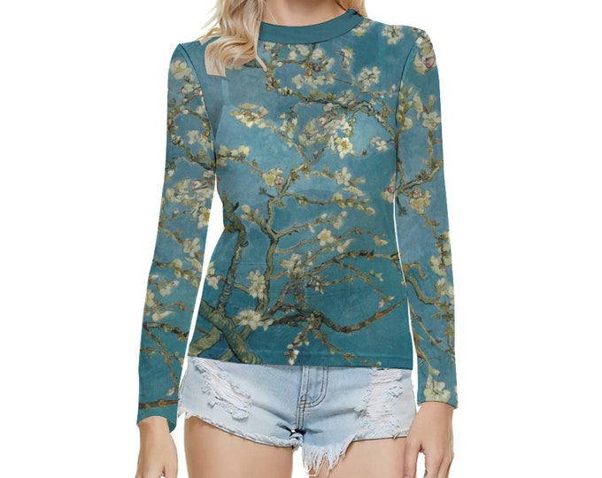 Van Gogh Art Custom Women's Semi-Sheer Mesh Top Long Sleeves up to 6XL