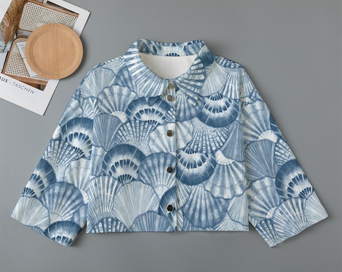 Conchita Sea-Shell Print Women's Cotton Cropped Jacket