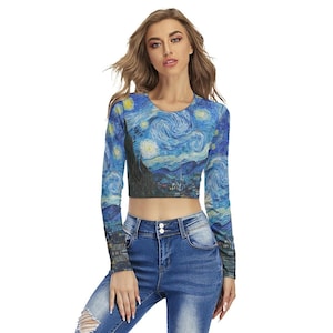 Van Gogh Starry Night  Women's Top Long Sleeves Crop and Regular