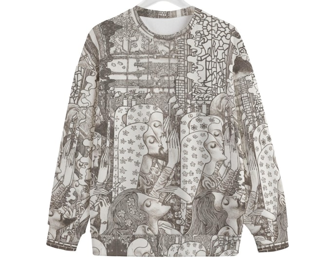 Art Nouveau Fleece Sweater: 'Metamorphose' Unisex Pullover