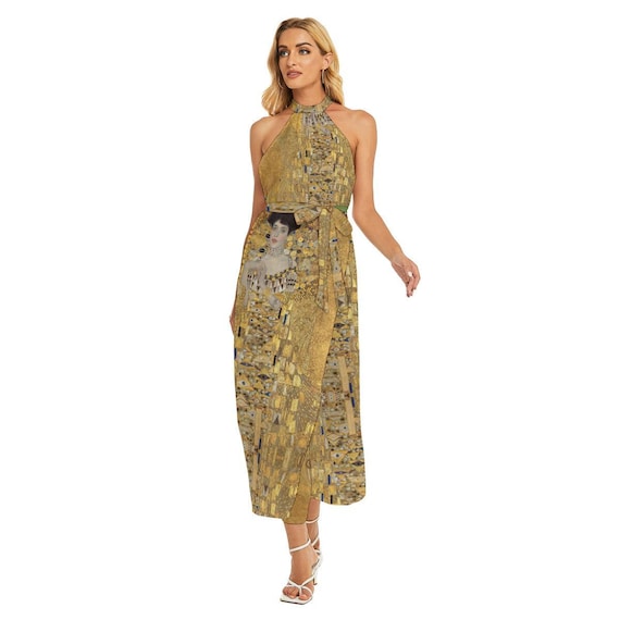 slim fit dress slacks Gustav Klimt The Kiss Wrap Dress