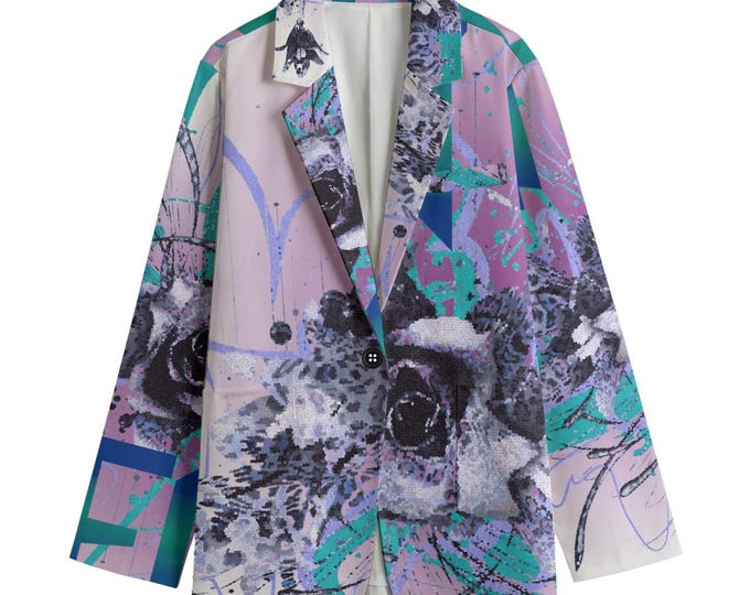 Artsy Print Cotton Blazer, Unisex Design