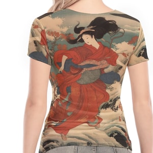 Peinture traditionnelle japonaise, impression d'art, t-shirt en maille pour femmes, trois styles