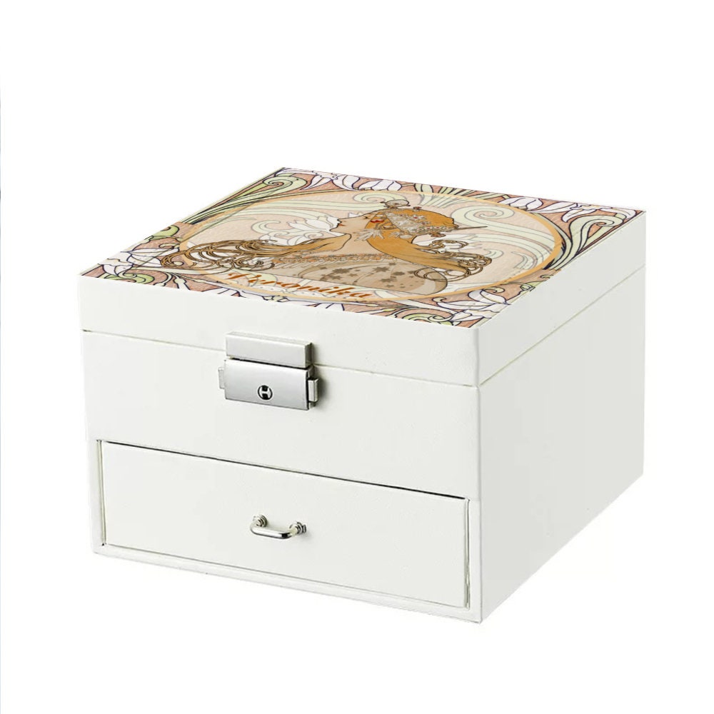 Custom White Lockable Vegan Leather Jewelry Box Gift Box Mucha Etsy