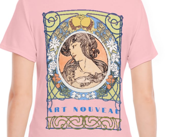 Unisex Art Nouveau Mucha Print Cotton T-shirt Six Colors XS-3XL