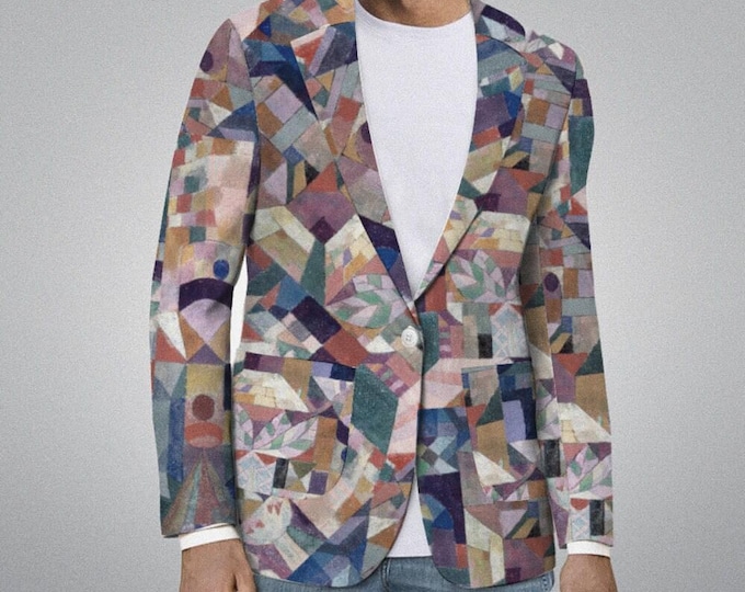 Paul Klee "Burggarten" Art Blazer: Men's Urban Design Cotton Jacket up to 5XL