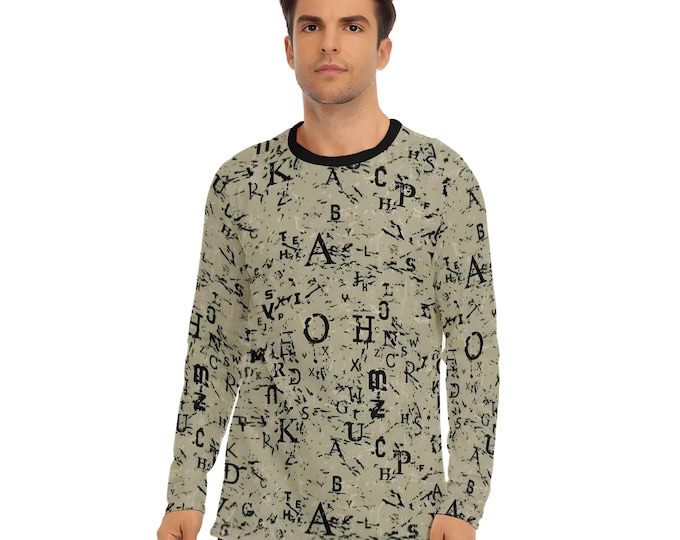 Men's Newsprint Graffiti Long Sleeve Cotton Tee