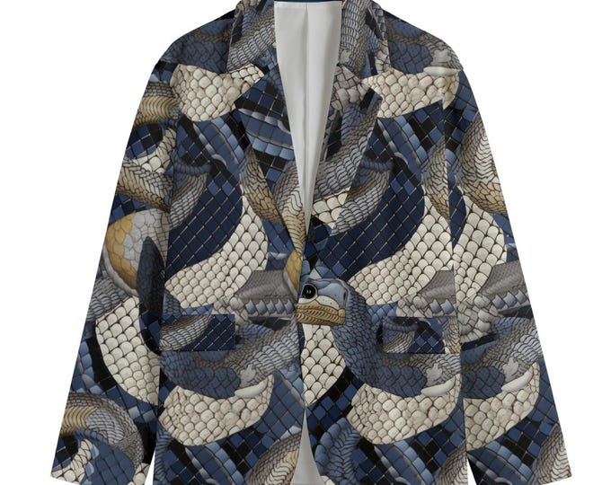 Blue Serpent Art Men's Blazer: Urban Design Cotton Jacket up to 5XL