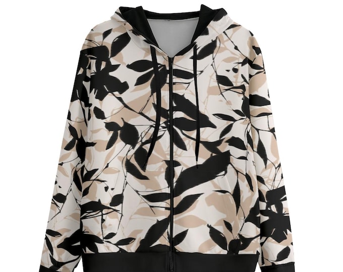Abstract Leaves Cotton Unisex Hoodie - Urban Zip-Up Jacket