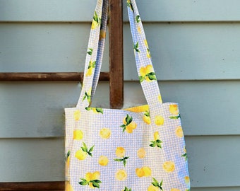 Lemon Lover Tote Bag | Farmers Market Tote | Cotton Tote Bag | Spacious Bag  | Handmade Gift Idea | Lemon Picnic Bag