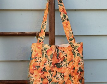 Orange Bloom Tote Bag | Farmers Market Tote | Cotton Tote Bag | Spacious Bag  | Handmade Gift Idea | Floral Bag Orange