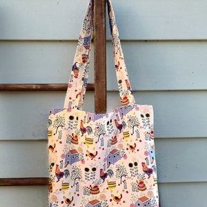 fourre-tout pour amateur de poulet | fourre-tout Farmers Market | Sac fourre-tout en coton | Sac spacieux | Idée cadeau fait main | Impression de poussins de ferme de poulet | Sac de ferme