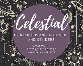 Celestial Printable Planner Covers, 8.5x11, Happy Planner, Yearly Planner Pages, Planner Divider, Stars, Galaxy Art, Tarot, Constellations