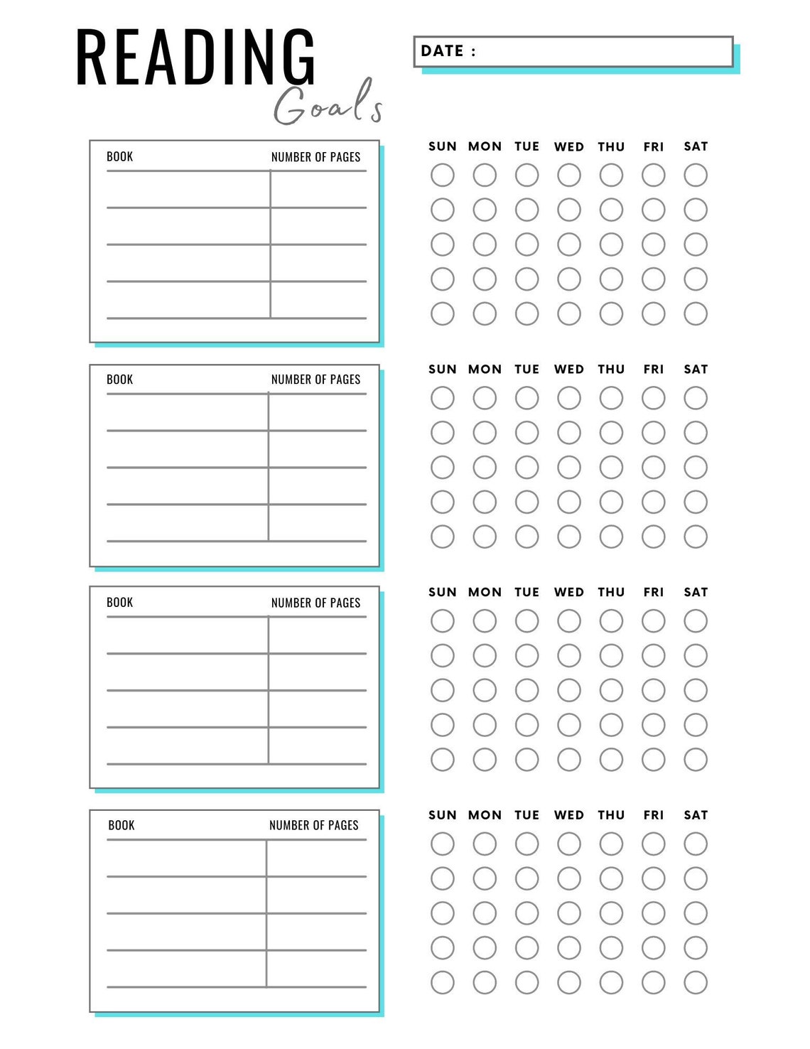 Printable Reading Tracker Pages Blue Retro Boxes Planner Etsy