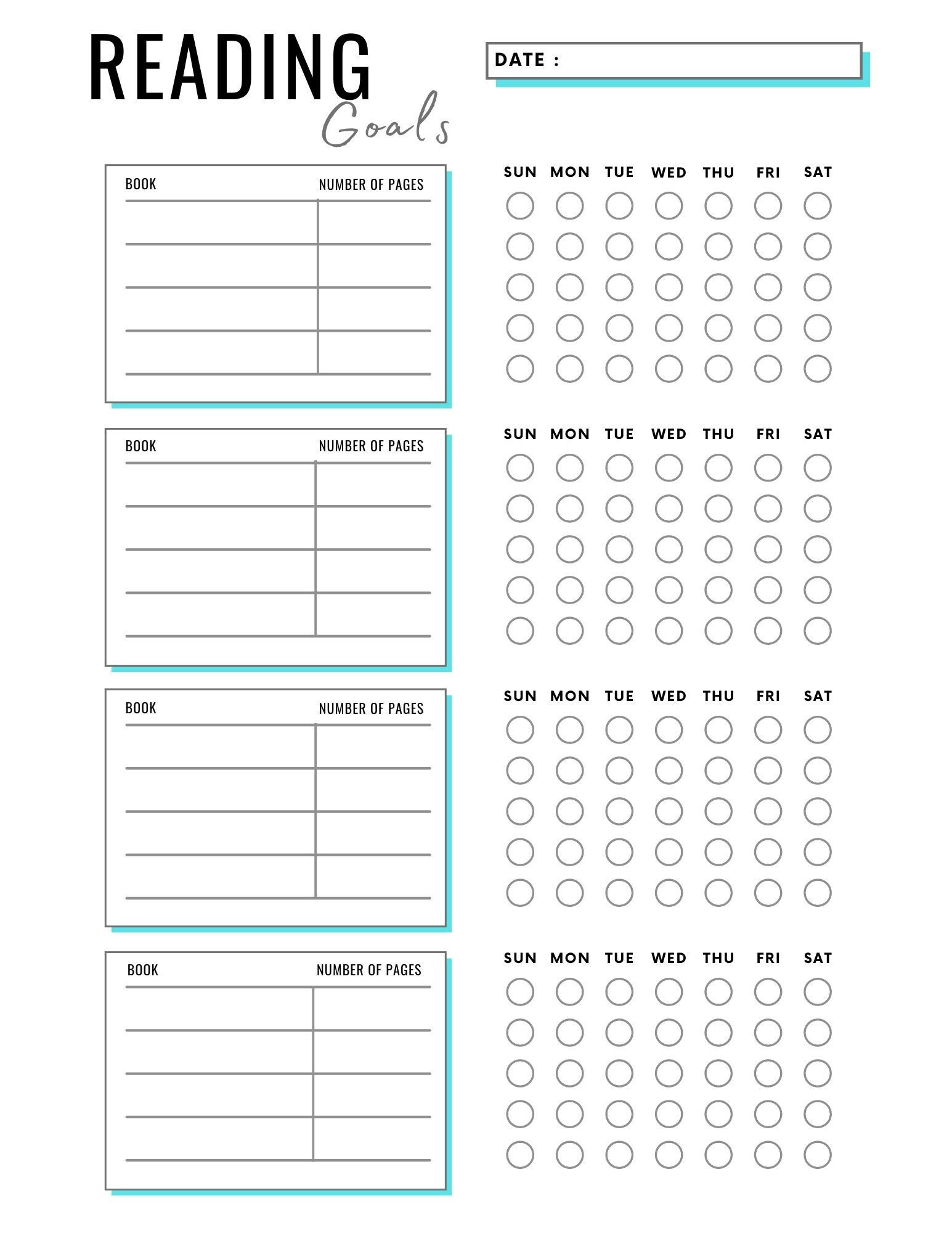 Printable Reading Tracker Pages Blue Retro Boxes Planner Etsy