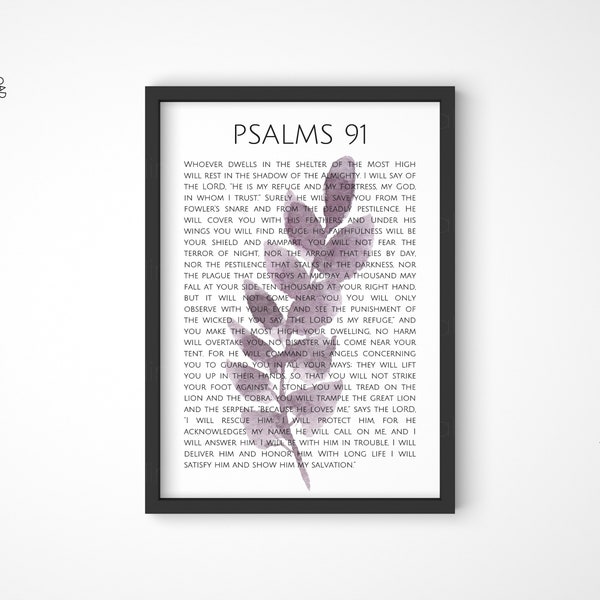 Psalms 91, Wall Art, Modern Christian Art Print, Mauve Leaf, Abstract Design, Bible, Scripture, Instant Digital Download