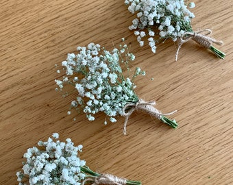 Dried gypsophila buttonhole, | boutonnière.| Natural wedding flowers | Boho wedding.