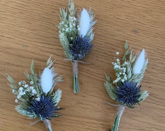 Dried Thistle & Gypsophila buttonhole | boutonnière. | Natural wedding flower | dried flowers
