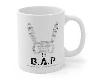 B.A.P Mug, kpop mug, bap coffee mug, kpop logo, kpop song merch, Bang Yongguk, Daehyun, Youngjae, Jongup, Zelo, 11oz White Ceramic Mug